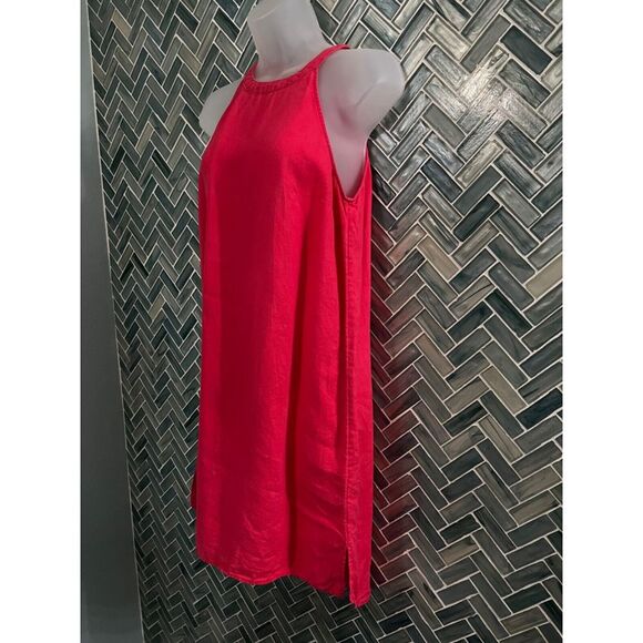 WOMENS ANTIBES BLANC 100% LINEN DARK PINK HALTER HI LO SUNDRESS SIZE SMALL - Picture 2 of 10